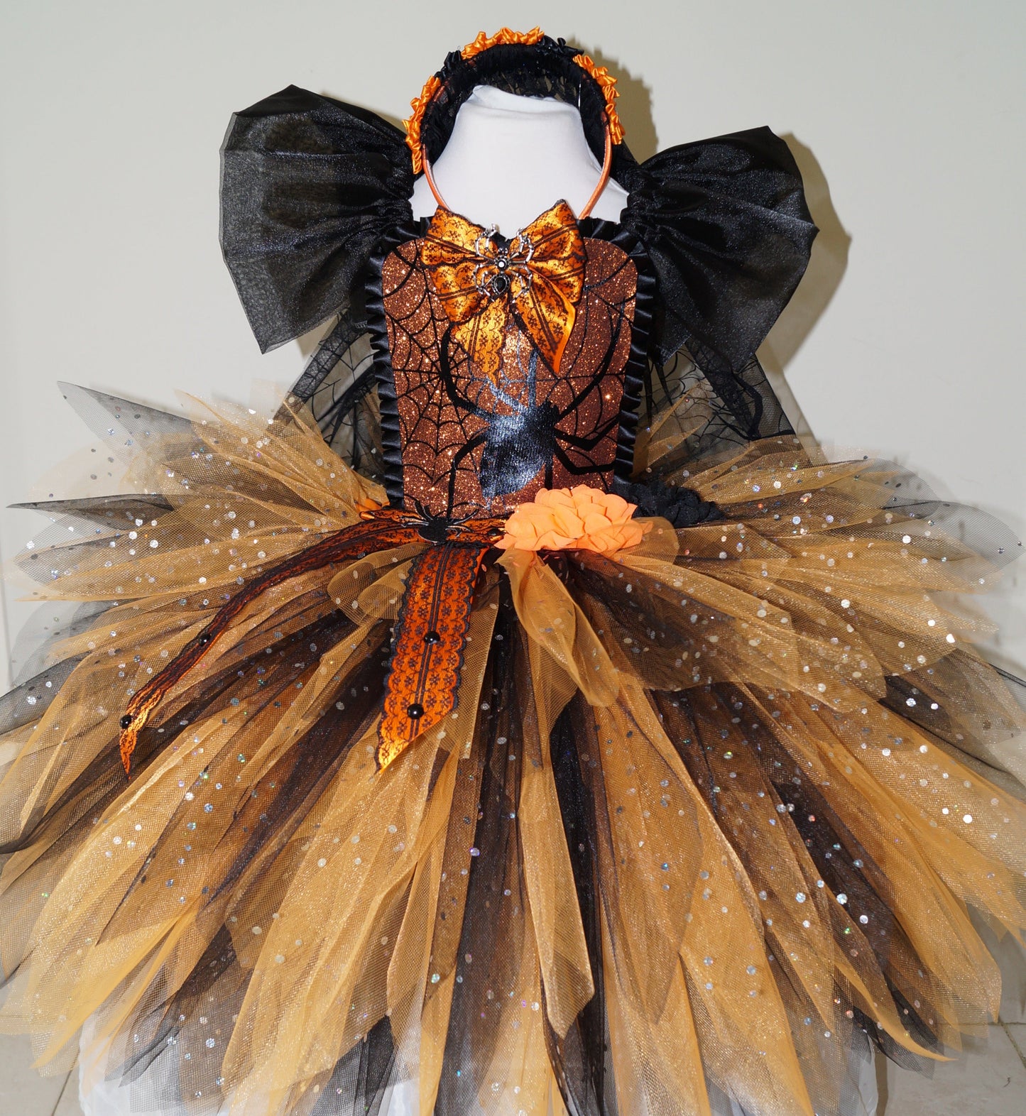 Black and Orange Spider Zombie Bride Halloween Tutu Dress