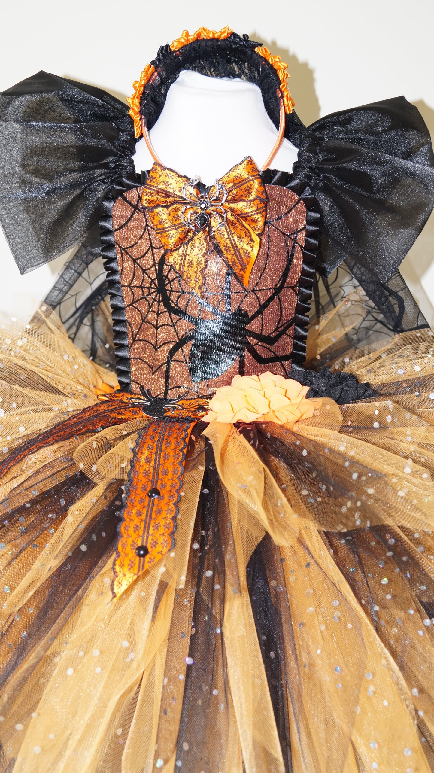 Black and Orange Spider Zombie Bride Halloween Tutu Dress