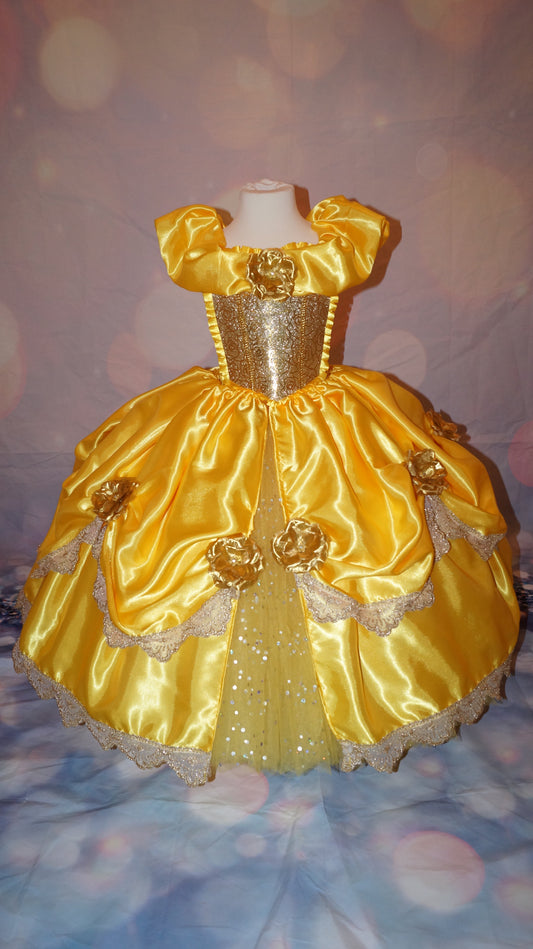 Disney Princess Deluxe Belle Beauty and the Beast Gold Rose Tutu Dress