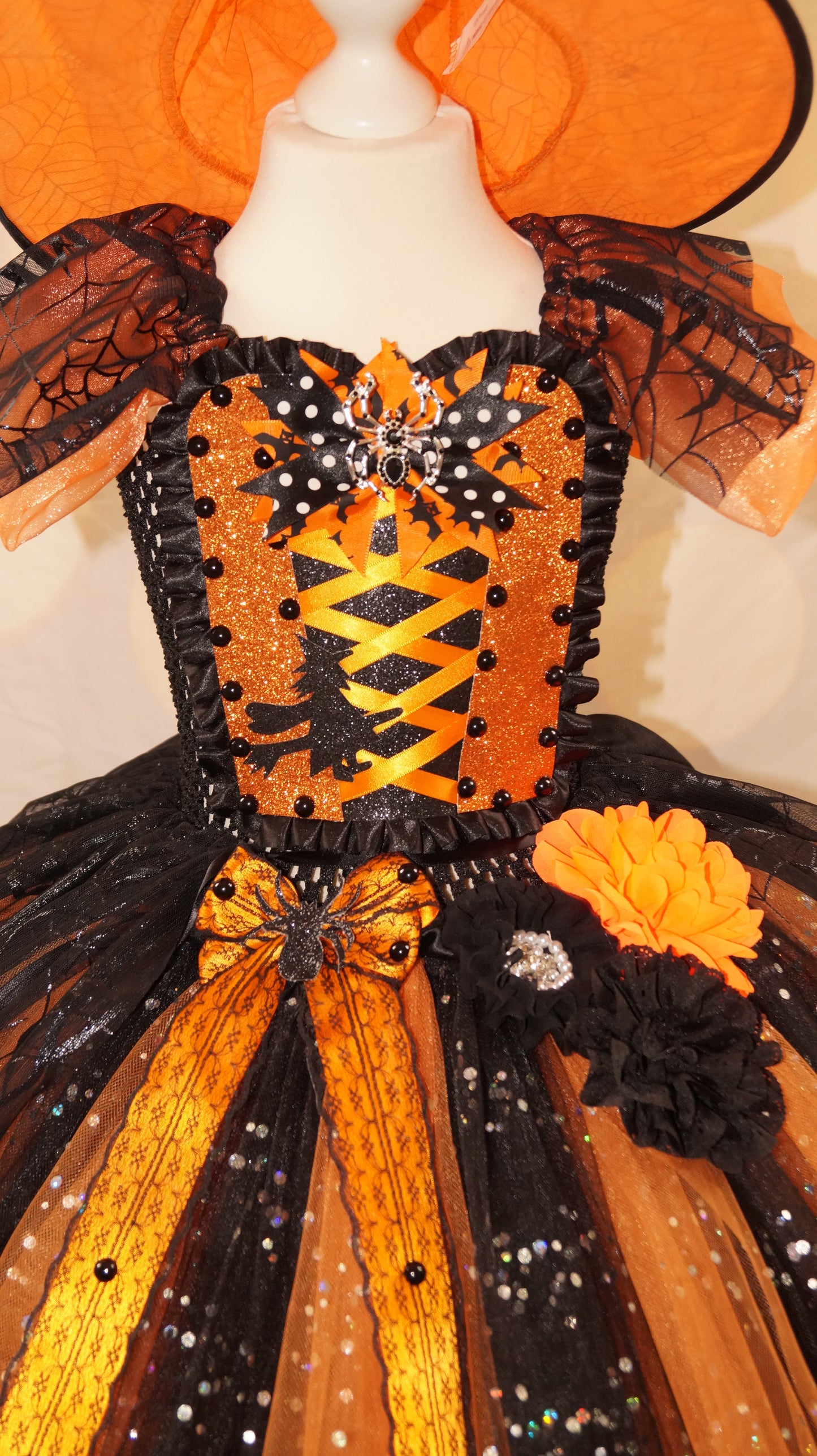 Black and Orange Halloween Witch Tutu Dress