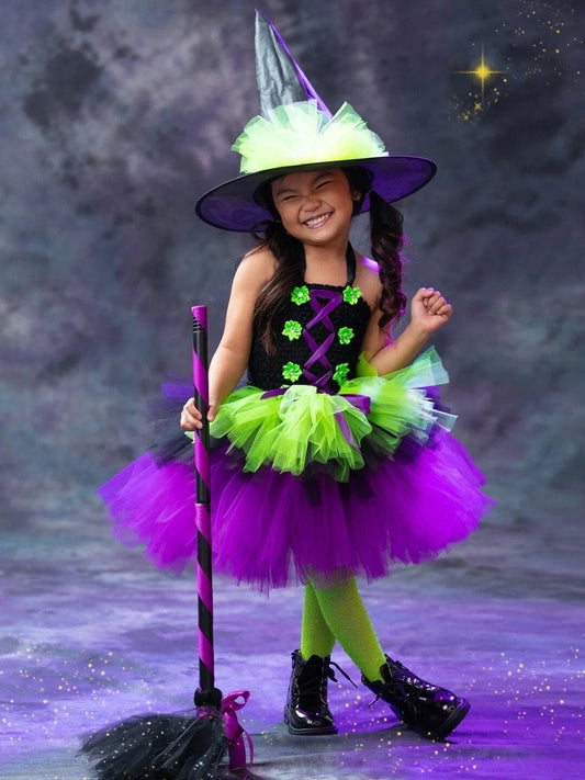Witch Halloween Costume for Girls Witches Tutu Dress with Hat