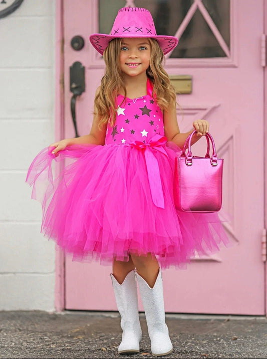 Girls Pink-Credible Cowboy Doll Tutu Costume Set