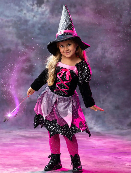 Girls Magician Witch Costume Dress Set