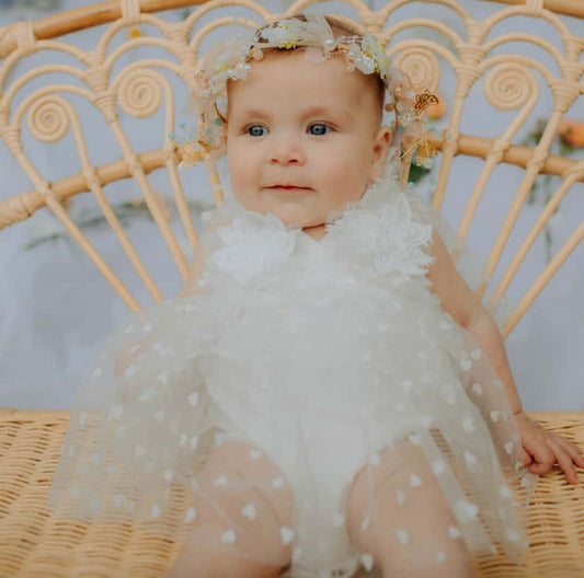 Flutter Heart Romper- Baby Girl White Tulle