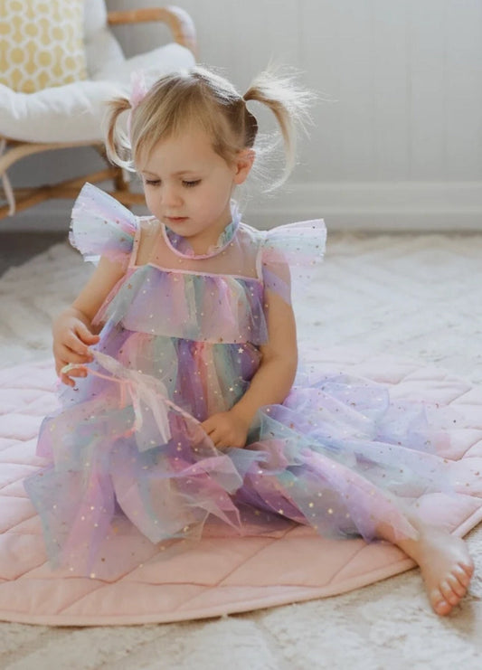 ENCHANTED TULLE PRINCESS Tulle Birthday Dress Rainbow Pink