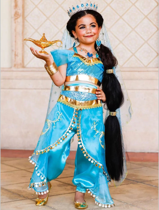 Girls Princess Jasmine Inspired Satin Organza Costume Set