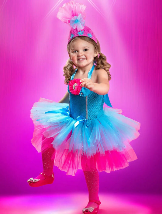Girls Trolls Inspired Princess Poppy Dazzle Tutu Costume Dress