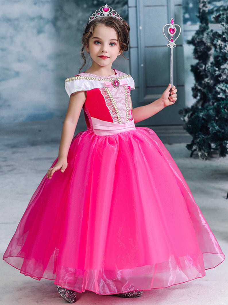 Light Up Aurora Costume Princess Short Sleeve Dress for Girls' Party and Fancy Dress