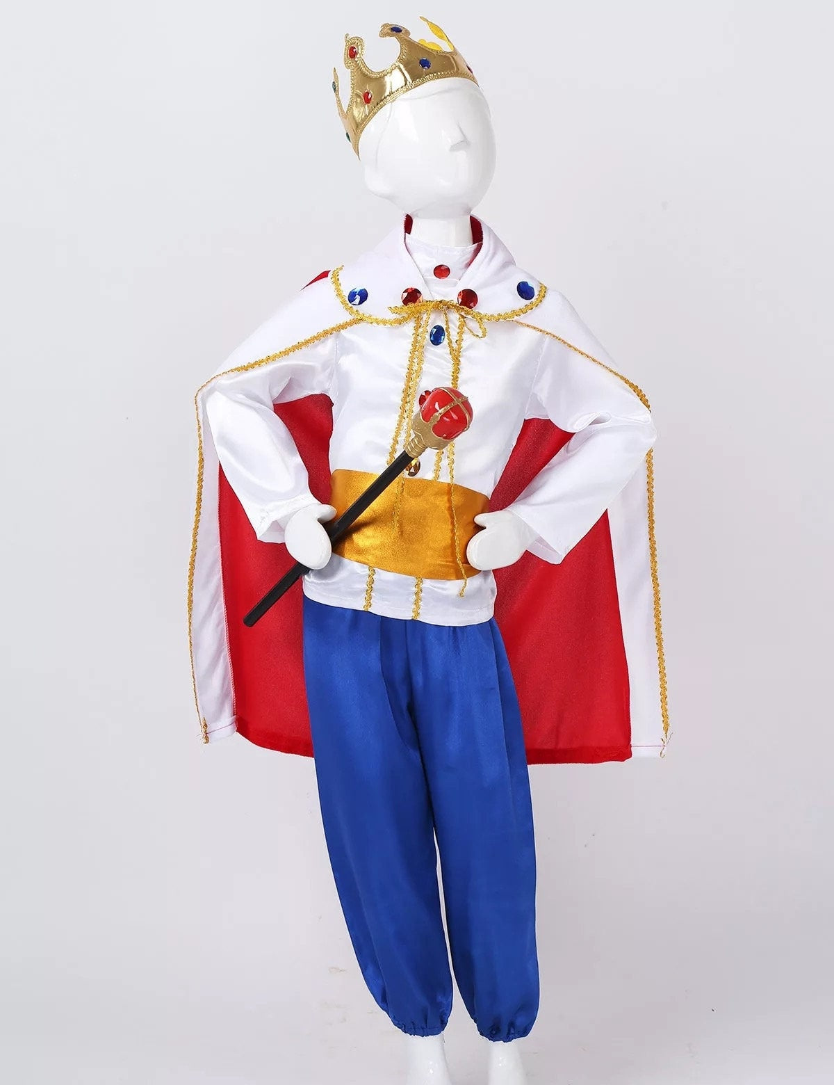 King Prince Costumes For Boys Kids Halloween  Cosplay Dress Up Cloak Crown Scepter Set Carnival Roleplay Party Outfit