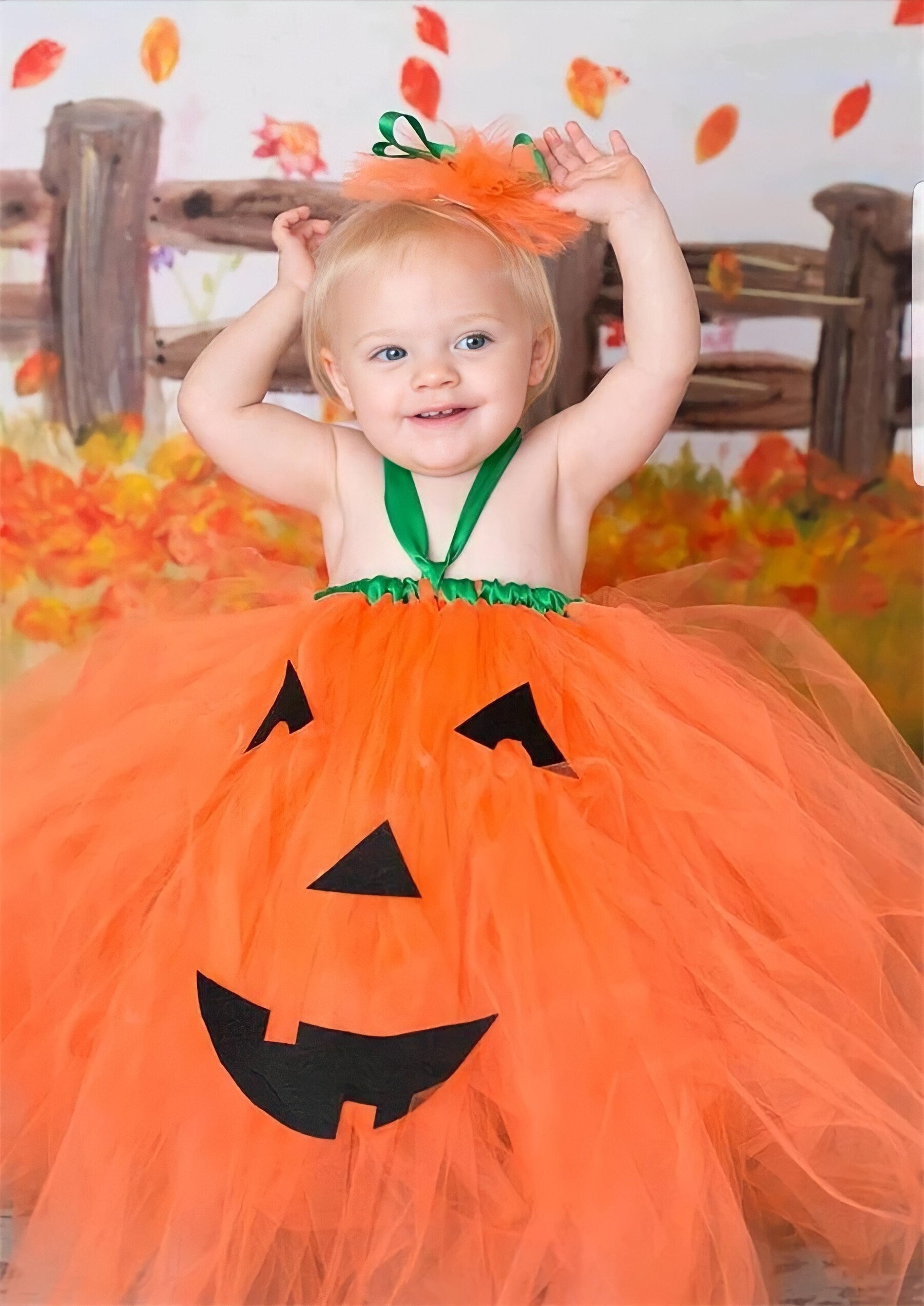 Halloween Baby Girls Dress Orange Cute Pumpkin Tutu Dress Long Tulle Kids Clothes Lantern Cosplay Costume