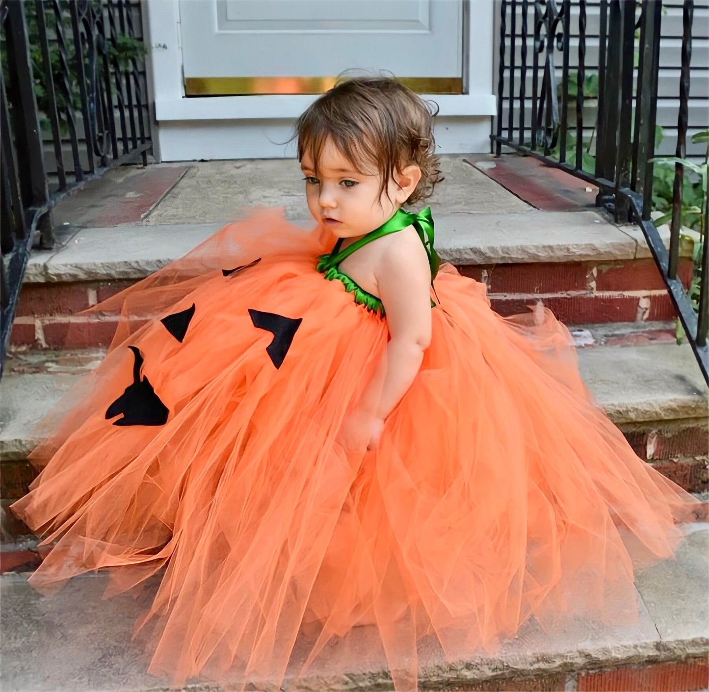 Halloween Baby Girls Dress Orange Cute Pumpkin Tutu Dress Long Tulle Kids Clothes Lantern Cosplay Costume