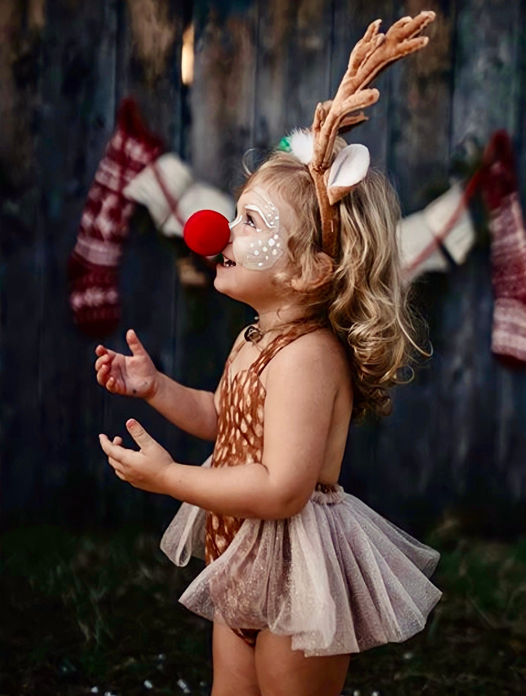 Reindeer Christmas Baby Girl Romper Deer Costume Clothes Sleeveless Dot Print Backless Tulle Tutu Jumpsuit Dress 0-24M