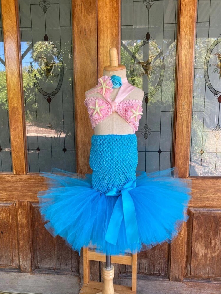 Pink Turquoise Mermaid Princess Tutu Dresses Mermaid Cosplay Tutu Birthday Costume Under The Sea Photo Prop Halloween Dresses