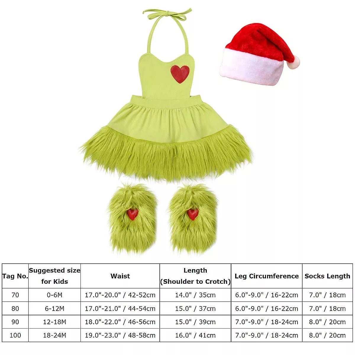 Baby Girl's Christmas Grinchmas Costume Baby Girls Faux Fur Tulle Tutu Dress and Socks Christmas Suit 0-8 Yrs