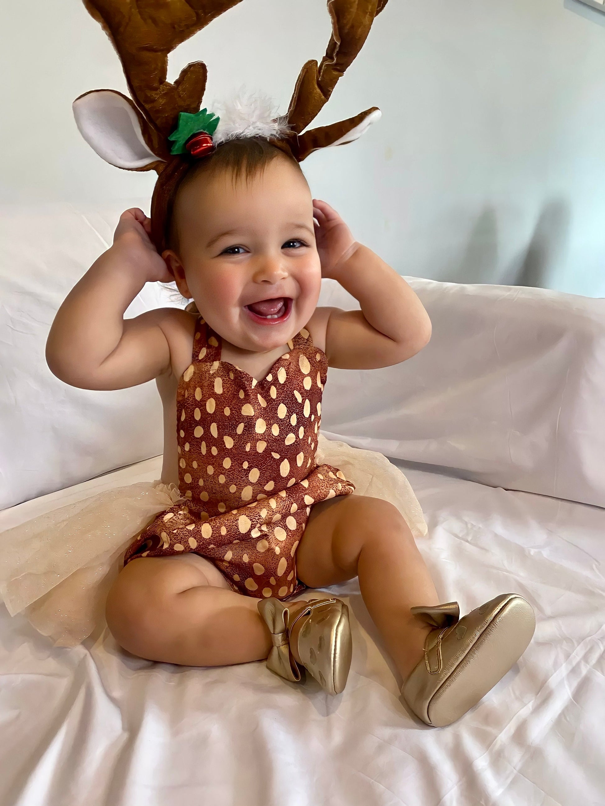 Reindeer Christmas Baby Girl Romper Deer Costume Clothes Sleeveless Dot Print Backless Tulle Tutu Jumpsuit Dress 0-24M