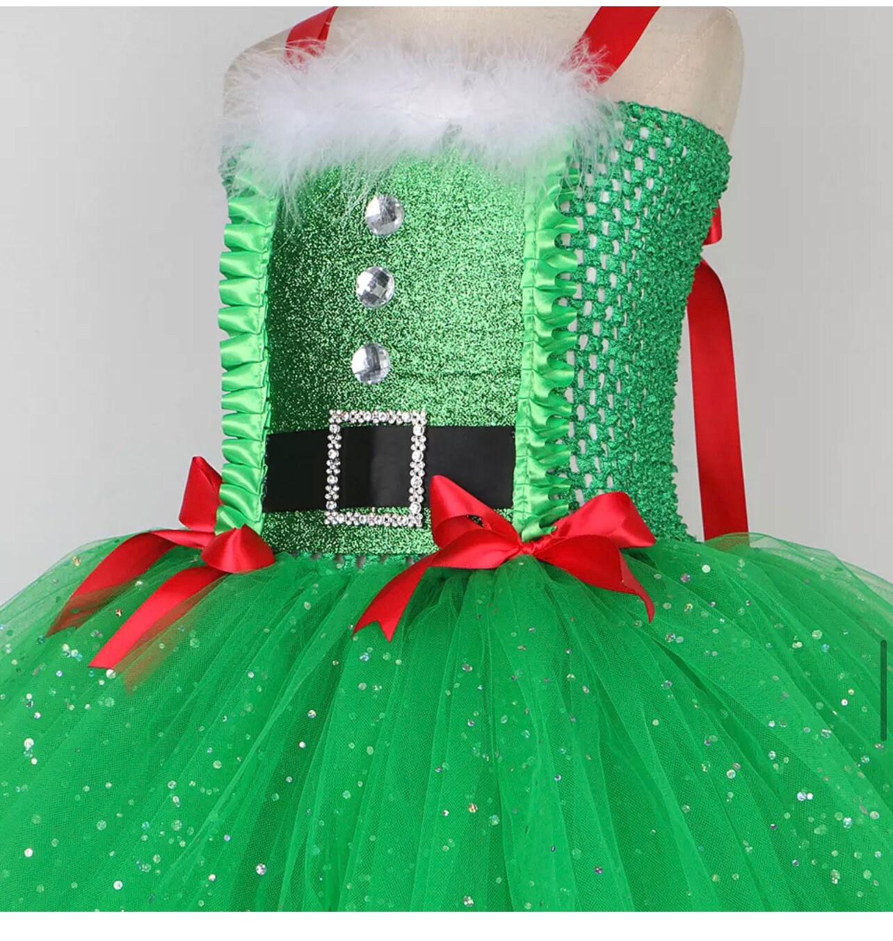 Sparkly Christmas Elf Tutu Dress for Girls Santa Claus Costumes for Kids Birthday Halloween Outfit Children Xmas Holiday Clothes