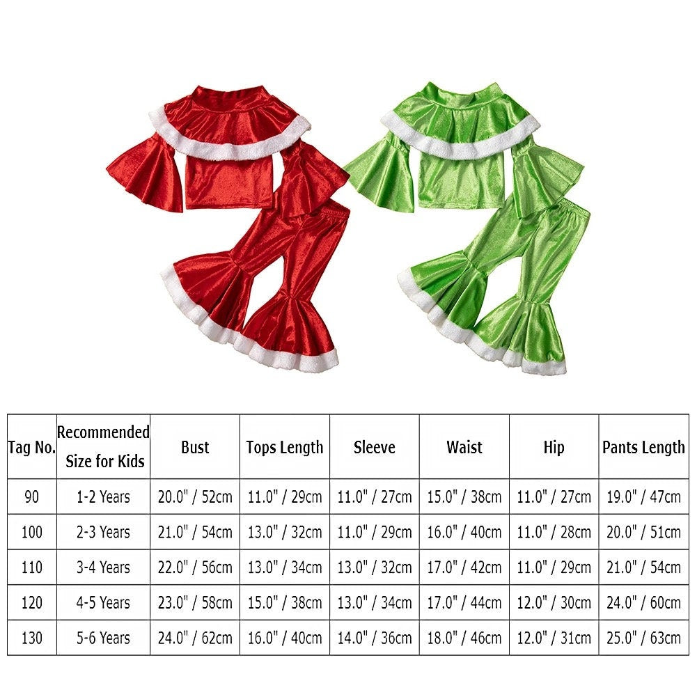1-6T Kids Girls Santa Claus Costume Long Sleeve Velvet Top And Flare Pants Baby Girls Birthday Party Two Piece Set