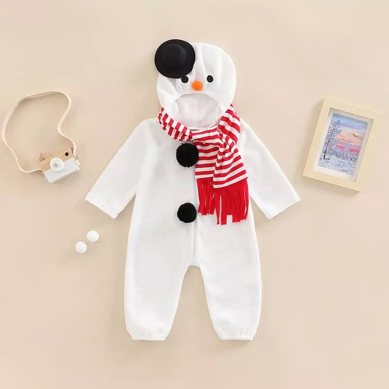 Infant Baby Romper with Scarf Snowman Cosplay Hooded Long Sleeve Christmas Costume OnePiece Jumpsuit
