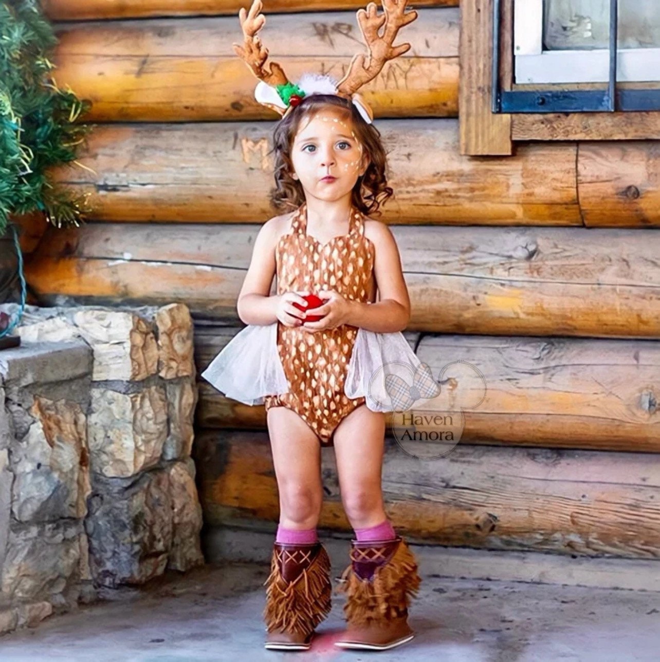 Reindeer Christmas Baby Girl Romper Deer Costume Clothes Sleeveless Dot Print Backless Tulle Tutu Jumpsuit Dress 0-24M