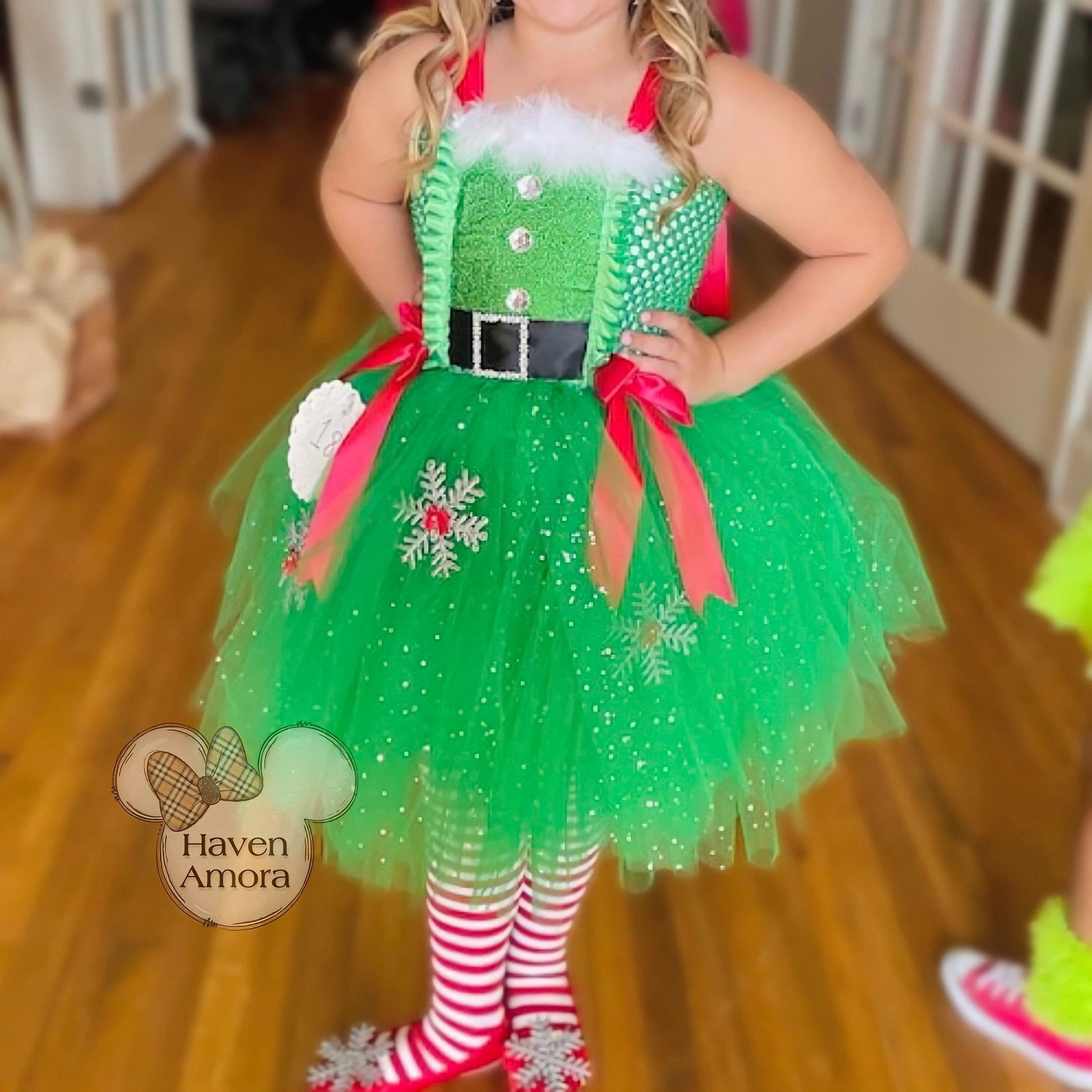 Sparkly Christmas Elf Tutu Dress for Girls Santa Claus Costumes for Kids Birthday Halloween Outfit Children Xmas Holiday Clothes