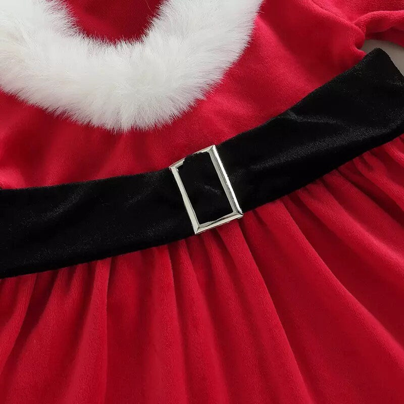 Christmas Xmas Princess Little Girls Autumn Dress 2pcs Fur Hooded Long Sleeve Velvet Christmas Dress With Belt 0-6Y