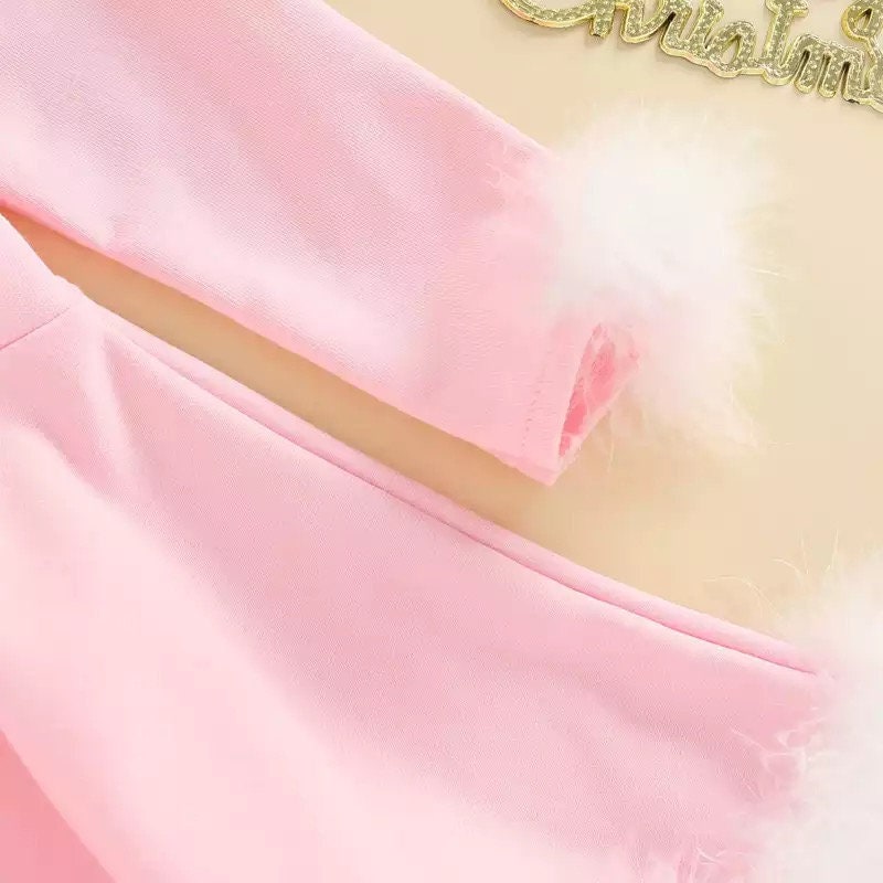 Pink Christmas Toddler Girls 1-5Y Princess Little Girls Autumn Party Dress Fur Collar Long Sleeve High Waist Solid A-Line Dress