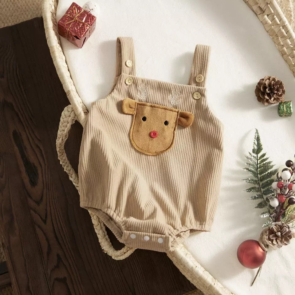 Reindeer Christmas Infant Baby Boy Girl Romper & Beanie Hat Set