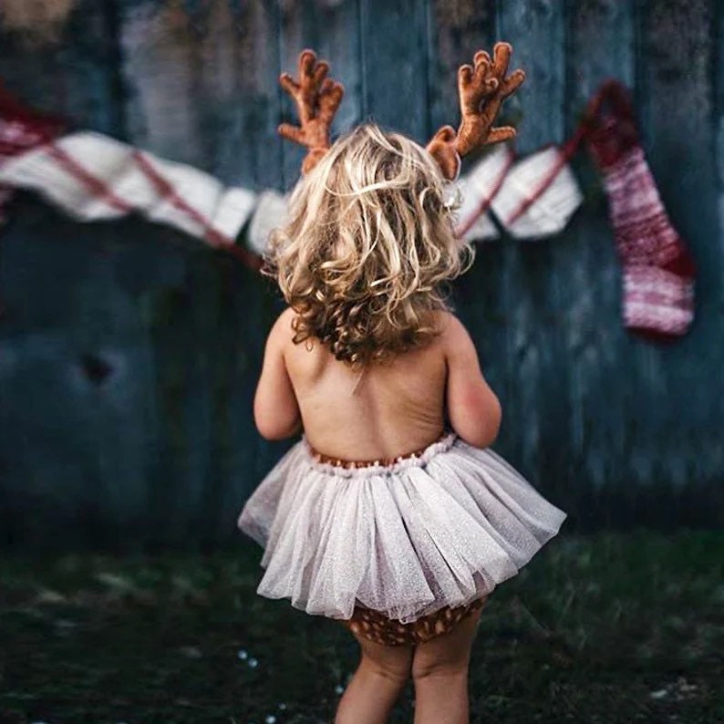 Reindeer Christmas Baby Girl Romper Deer Costume Clothes Sleeveless Dot Print Backless Tulle Tutu Jumpsuit Dress 0-24M