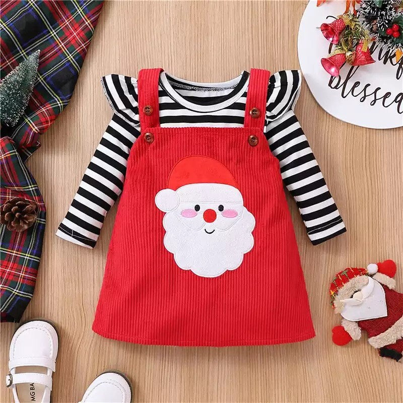 Baby Newborn Christmas Toddler Clothes Suit Long Sleeve Cotton Print Bodysuits+Suspender Skirt New Year Newborn Baby Girls Clothing Set