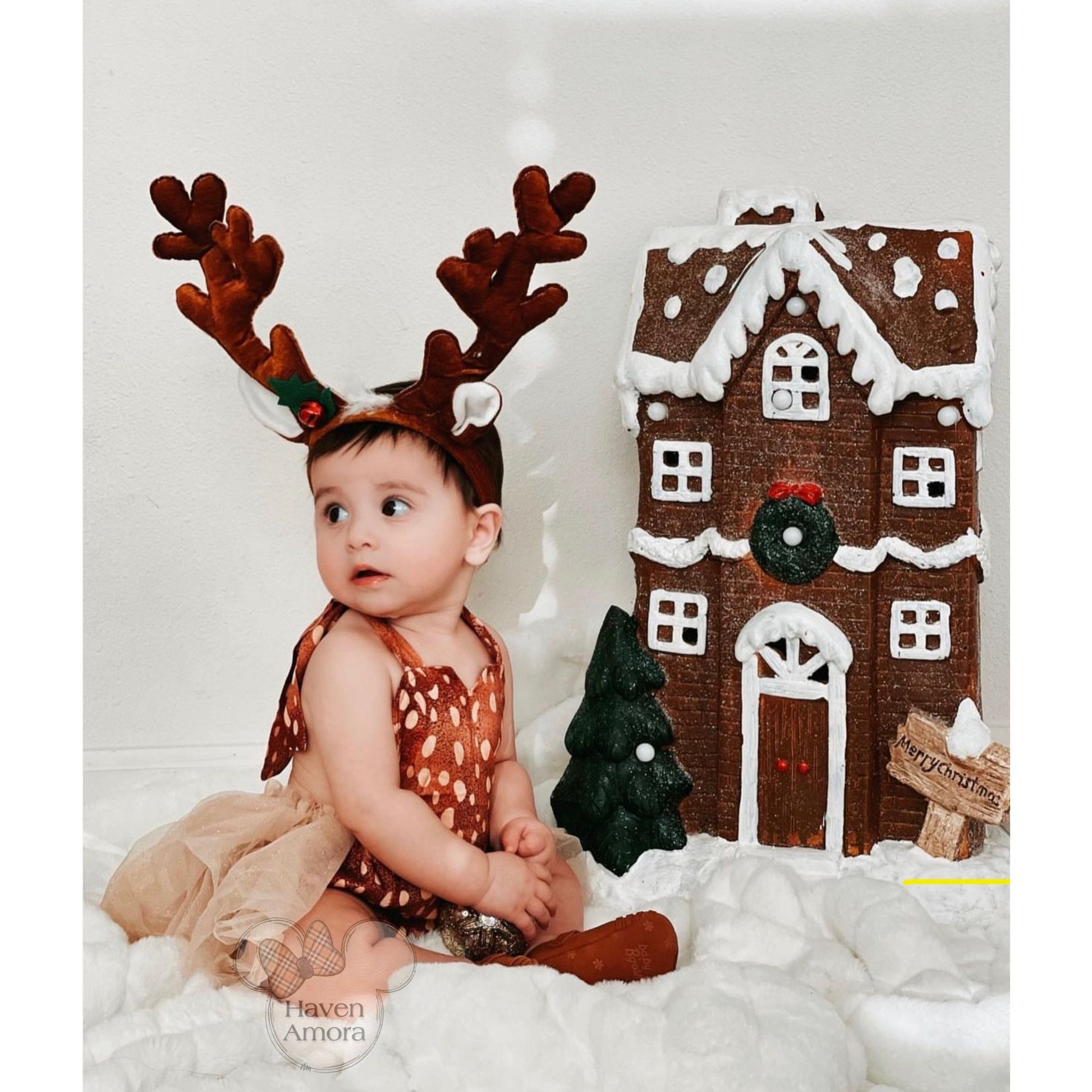 Reindeer Christmas Baby Girl Romper Deer Costume Clothes Sleeveless Dot Print Backless Tulle Tutu Jumpsuit Dress 0-24M