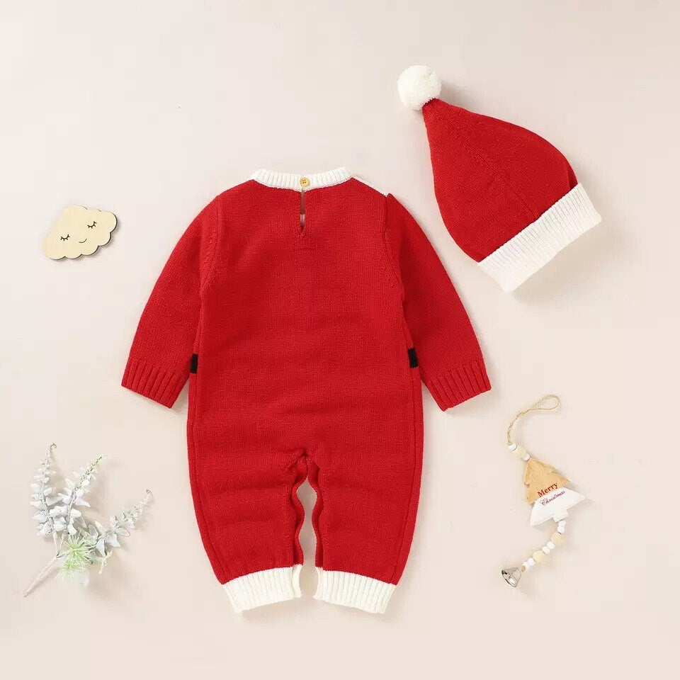 Santa Christmas Winter Autumn Christmas Kids Romper Baby Girl Long Sleeve Knitted Romper Newborn Girls Boys Jumpsuit Cap Clothes Outfit