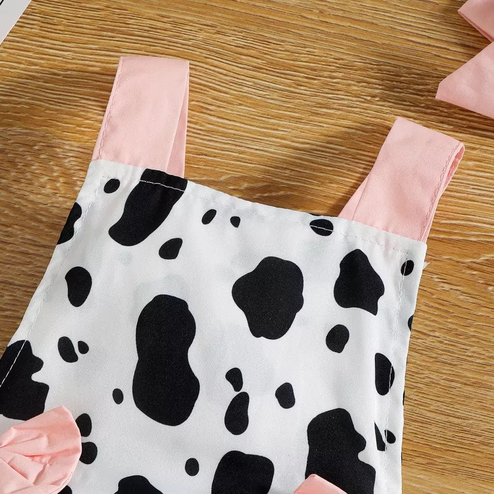 Cow Farm 0-18M Newborn Baby Girls Boys Cute Romper 2pcs Sleeveless Cow Printed Ruffles Bow Backless Jumpsuits Headband