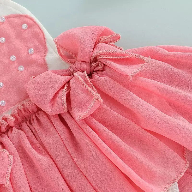 Newborn Baby Girls Ruffle Layer Jumpsuit Lovely Summer Romper Donut Print Tie-Up Halter Bows Beads Backless Playsuits Outfits