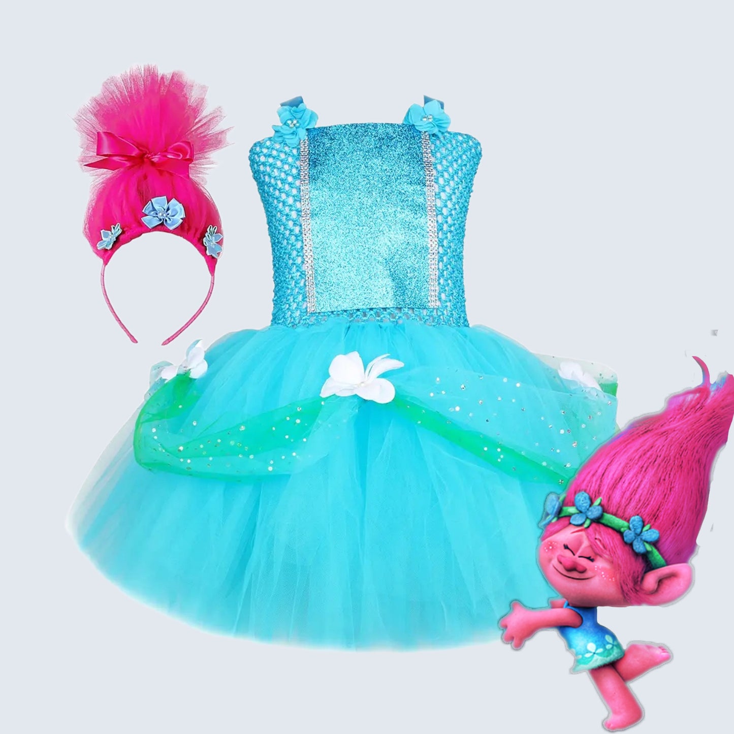 Trolls Poppy Princess Dress for Baby Girls Cosplay Halloween Costumes Kids Birthday Dresses Teenage Girl Clothes Fairy Outfit