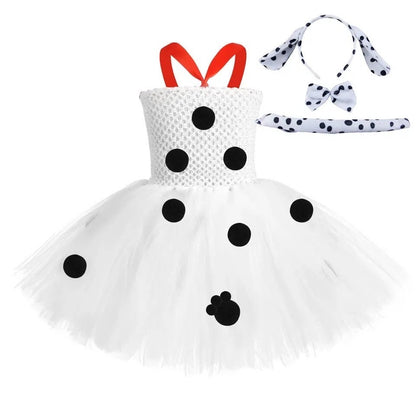 Girls 101 Dalmatians Inspired Tutu Costume Dress & Headband Set Halloween Toddler Girls