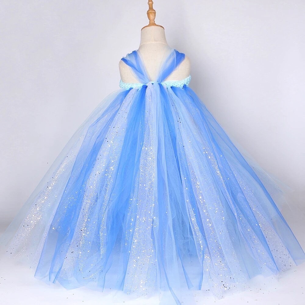 Sequins Elsa Long Dress for Girls Kids Halloween New Year Costume Snow Princess Dresses Outfit Children Ball Gown with Cloak Set