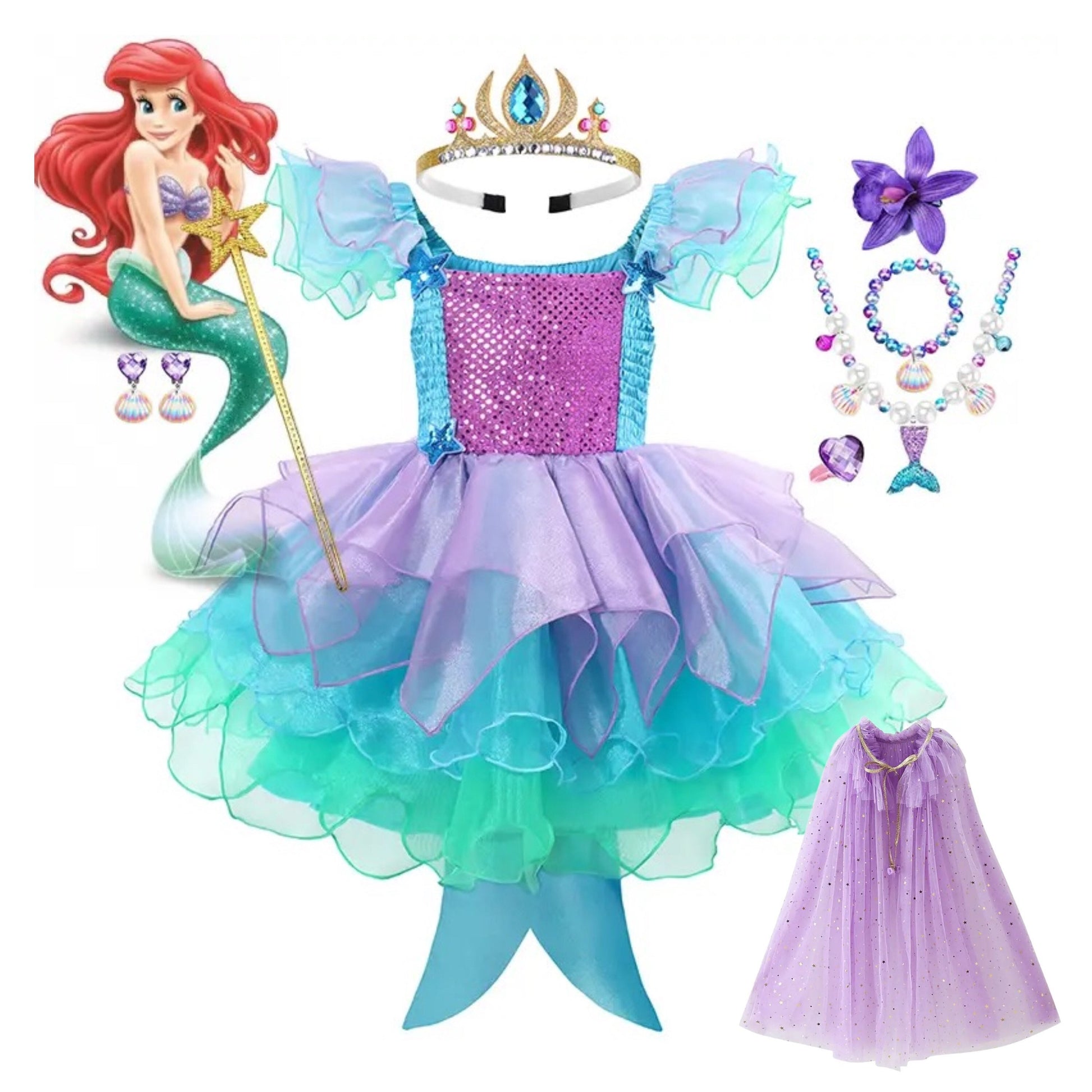 Girls Cosplay New Mermaid Princess Ariel Costume Kids Layers Tulle Tutu Dress Party Birthday Sequin Mermaid Clothes Toddler Girls