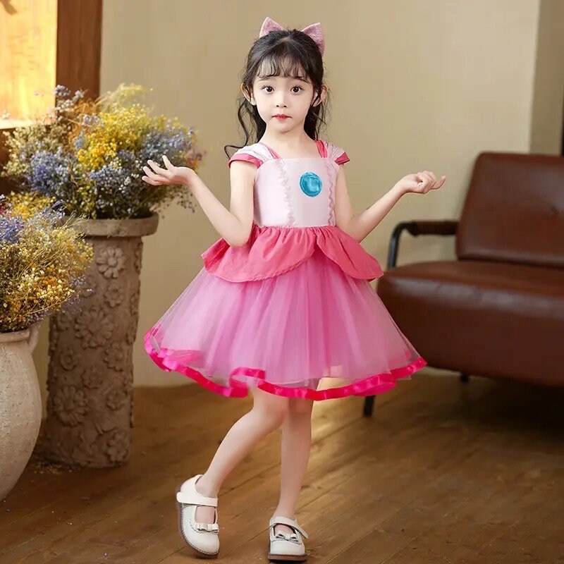 New Princess Peach Toddler Girls Dress Costume Halloween Birthday Party