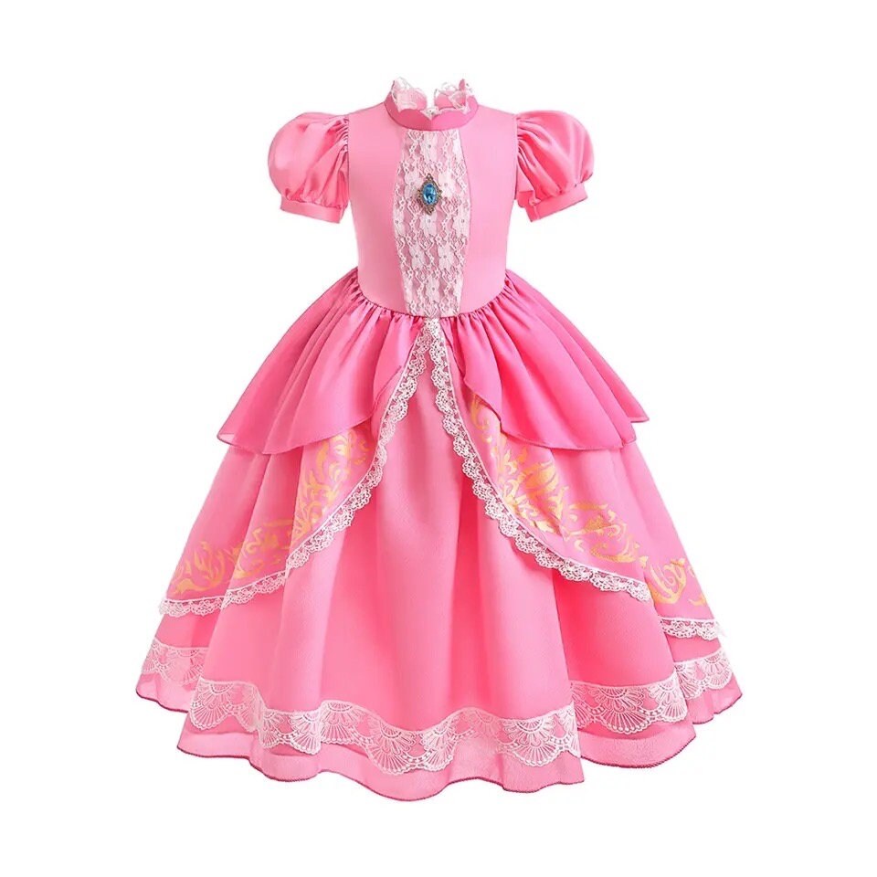 New Princess Peach DELUXE Toddler Girls Dress Costume Halloween Birthday Party
