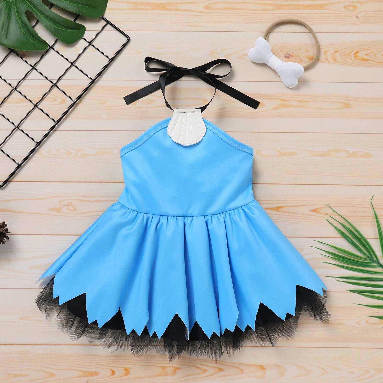 Baby Pebbles Blue Betty Rubble Flintstone Costume Historical Stone Age Cave Man Outfits for Baby Girls Boys Cavegirl Party Photo Shoot