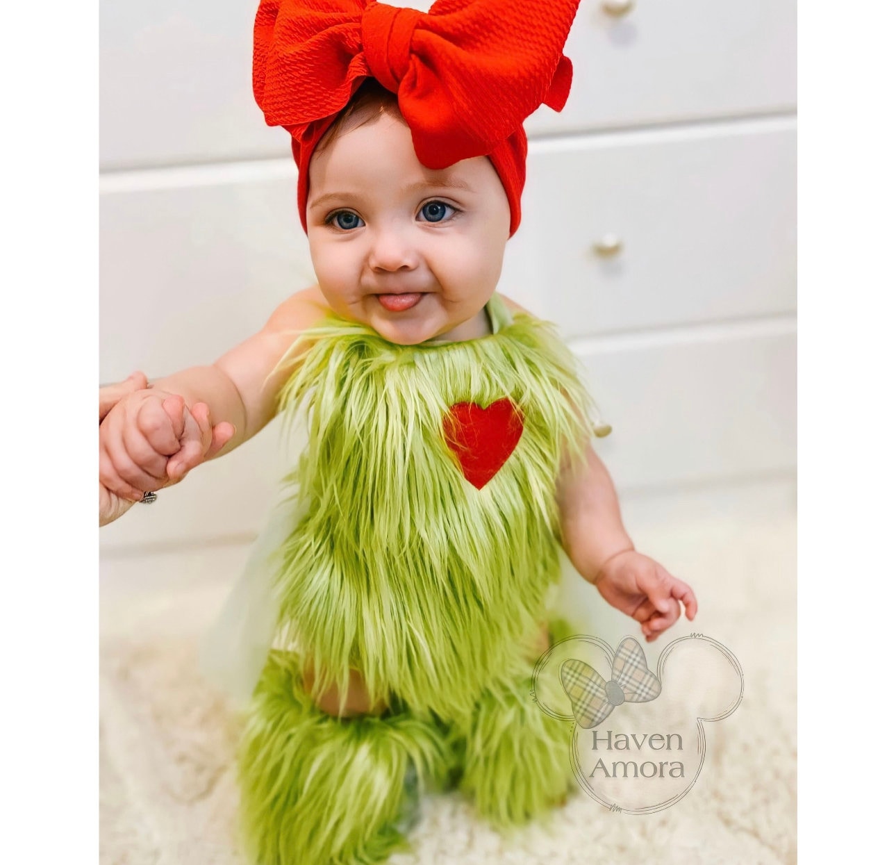 Grinchmas Baby Girls Boys Romper Clothes Sets 3pcs Heart Applique Halter Sleeveless Romper+Bowknot Headband+ Leg Warmer