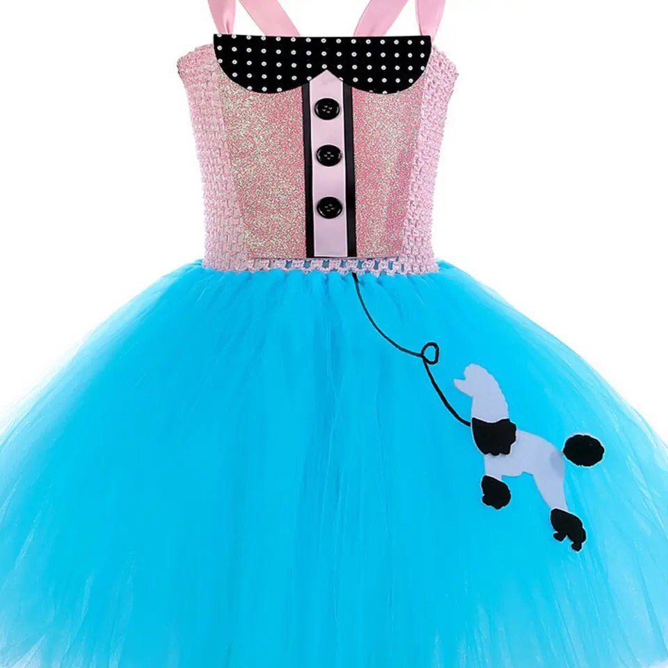 Poodle Girl Sweet Cool Girl Tutu Dress for Birthday Party Baby Pink Blue Princess Costumes with Glasses Set Kids Halloween New Year Outfit