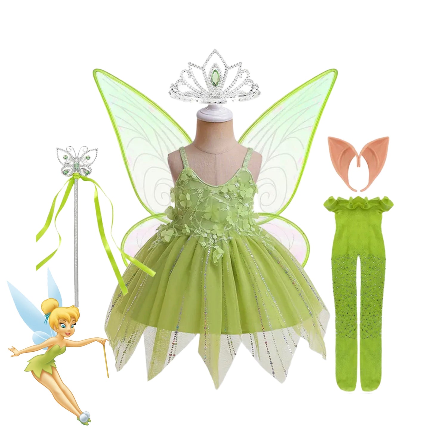 Tinker Bell Costume Girl Flower Fairy Tinker Bell Princess With Wings Charm Dresses Costume Tinkerbell Princess Dress Birthday Party Kids