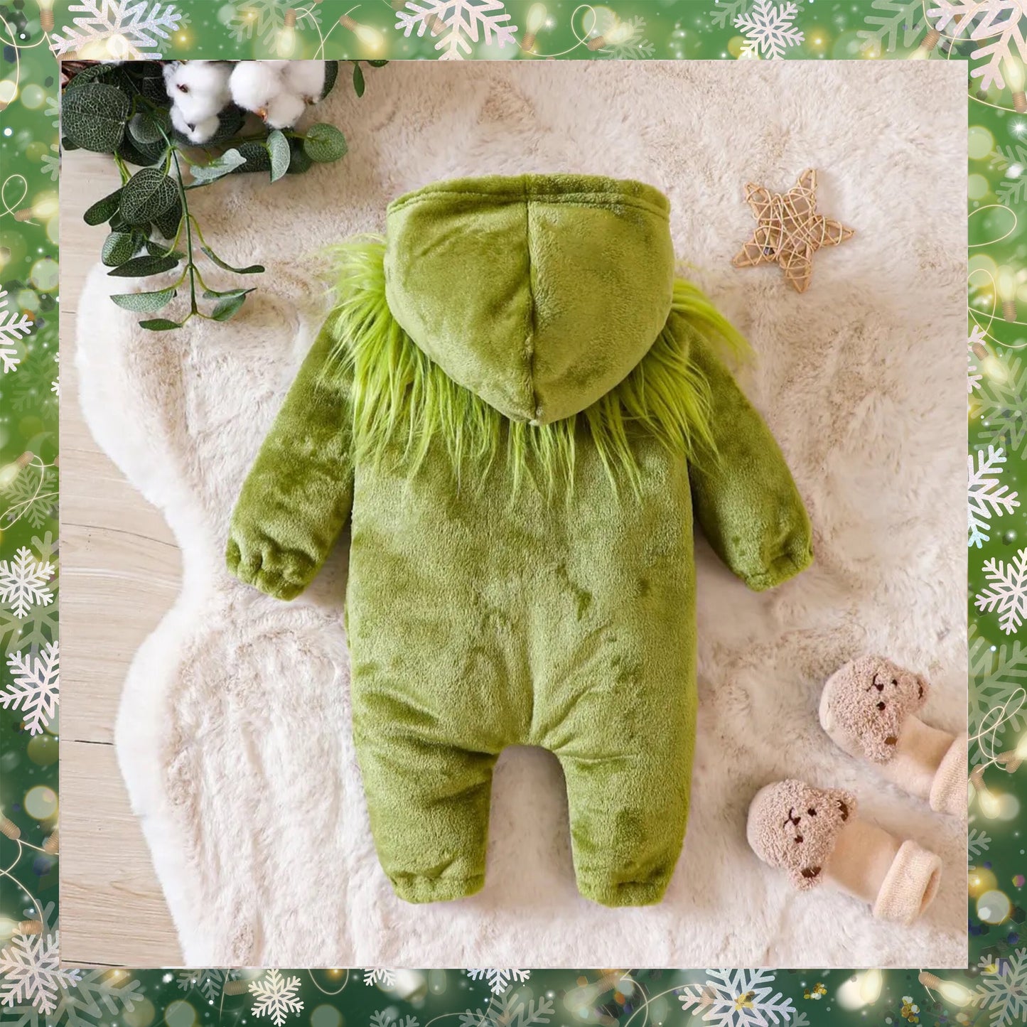 Christmas Newborn Infant Baby Girl Boy Jumpsuit Long Sleeve Green Plush Rompers Xmas Costumes Baby Clothing