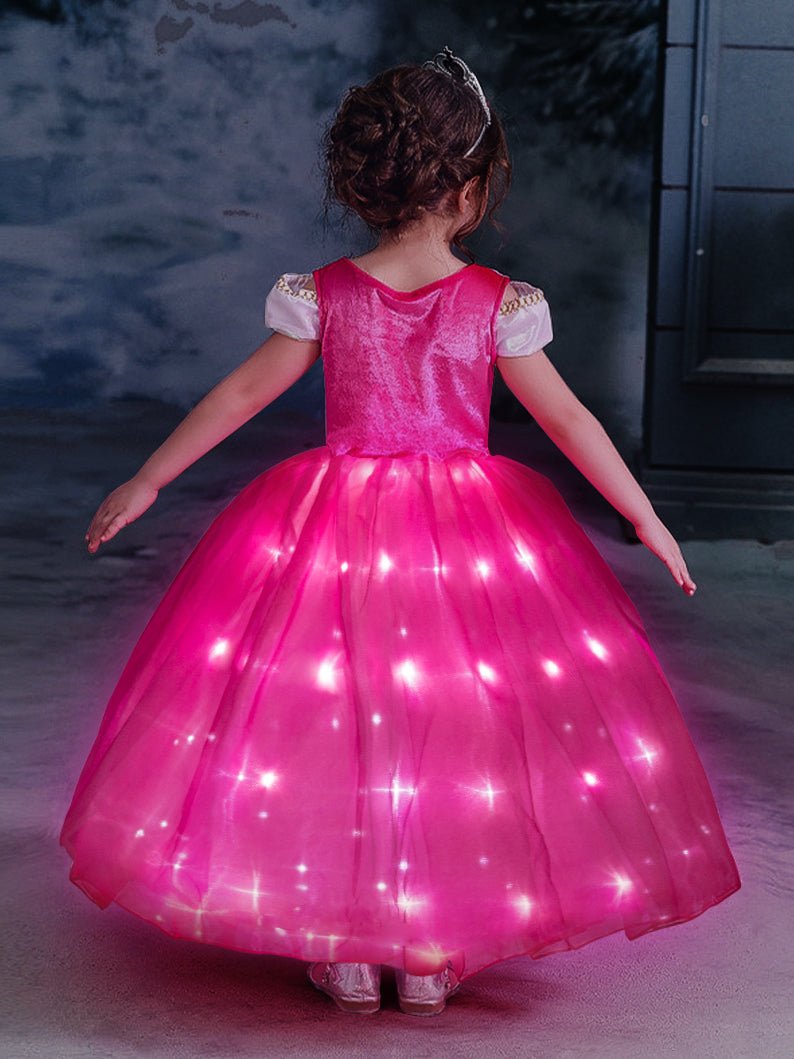 Light Up Aurora Costume Princess Short Sleeve Dress for Girls' Party and Fancy Dress