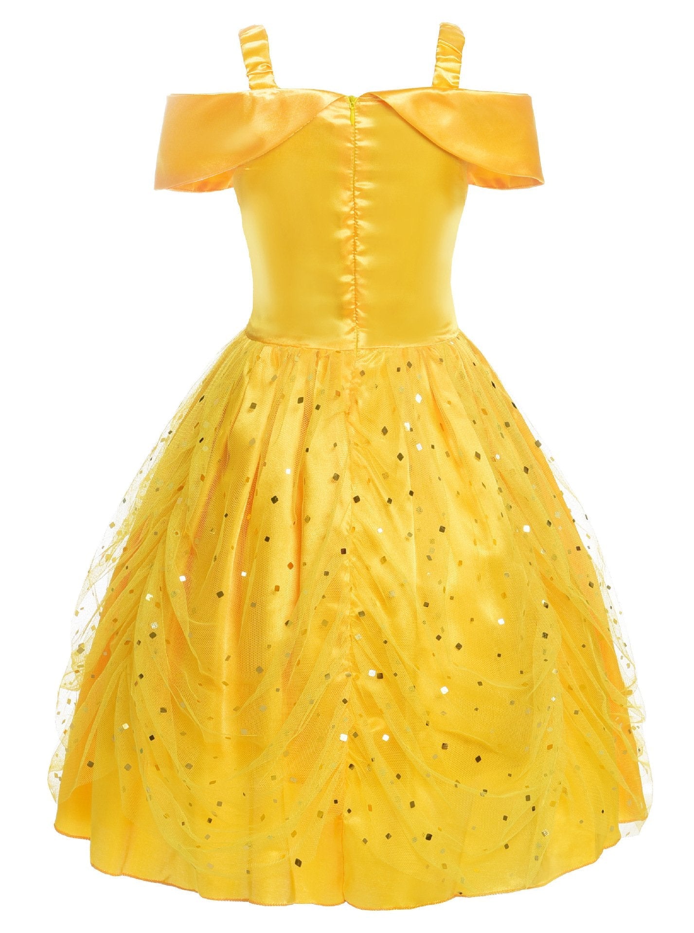 Light Up Belle Princess Costume Shoulder Layered Dress for Girls Party