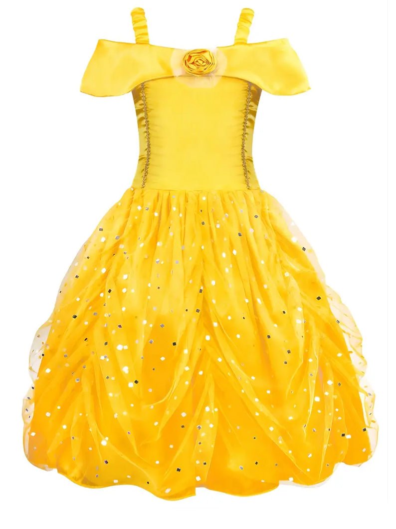 Light Up Belle Princess Costume Shoulder Layered Dress for Girls Party