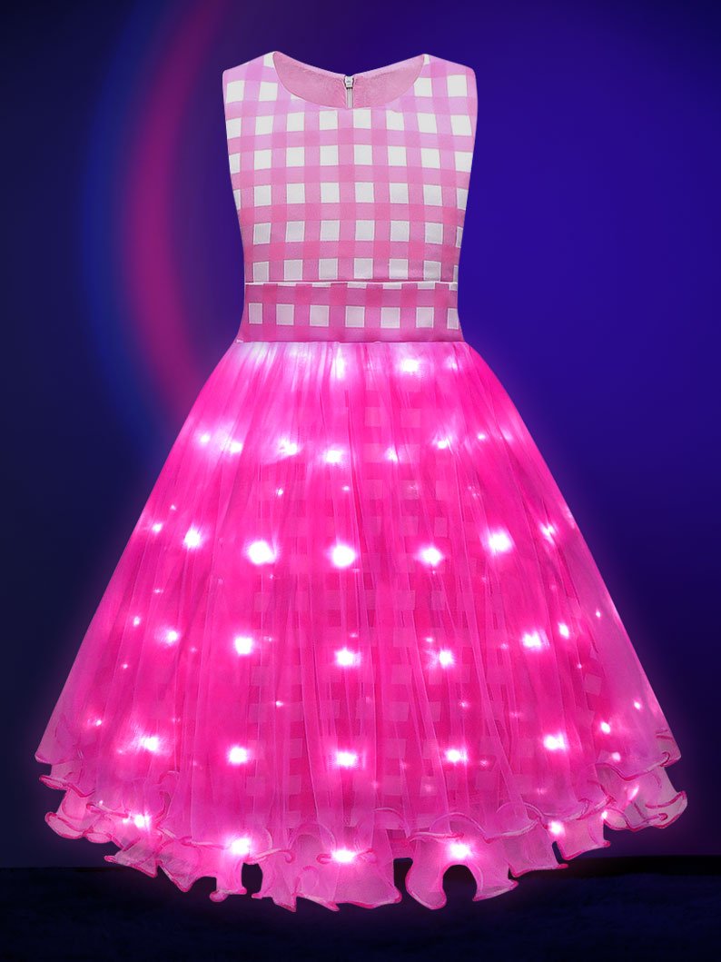 Light-up Brabei pink short-sleeve party dress for girls