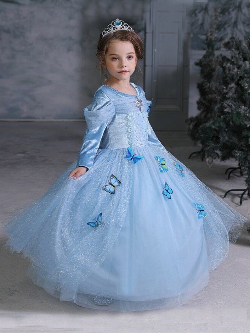 Light Up Cinderella Princess Long-Sleeve Dress Up Costume for Girls Halloween