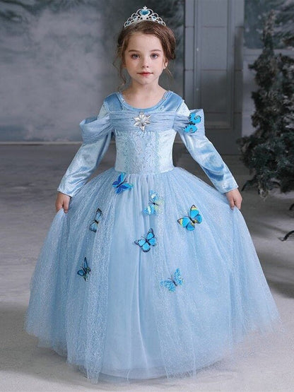 Light Up Cinderella Princess Long-Sleeve Dress Up Costume for Girls Halloween